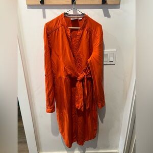 Anthropologie Maeve tomato red Linen Blend Wrap Dress
